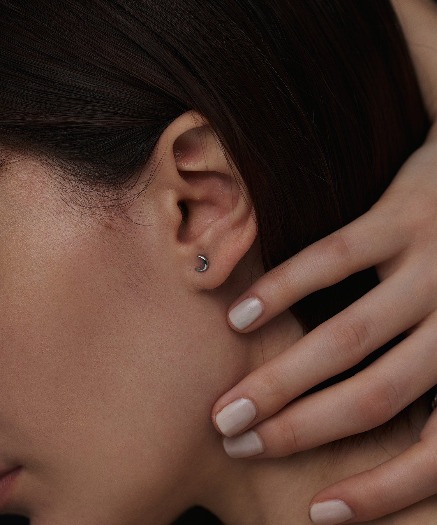 シルバー　ティンカームーンピアス　金属アレルギー対応　サージカルステンレス
