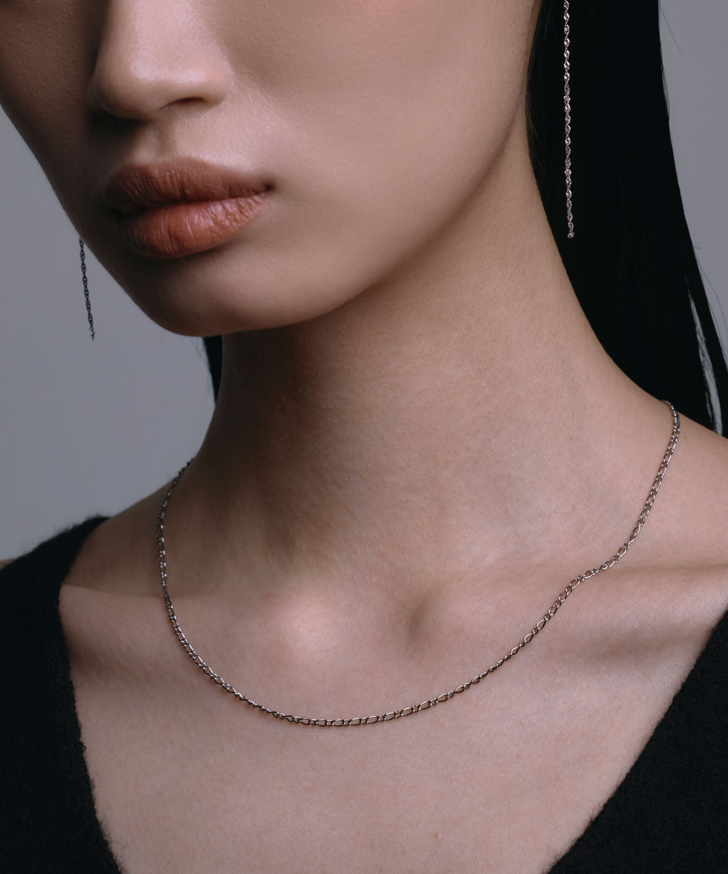 [シルバー]スリムフィガロチェーンネックレス