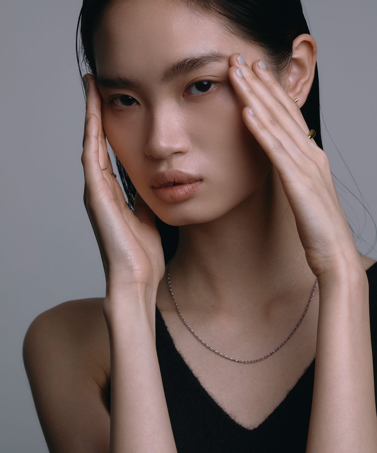 [シルバー]スリムフィガロチェーンネックレス