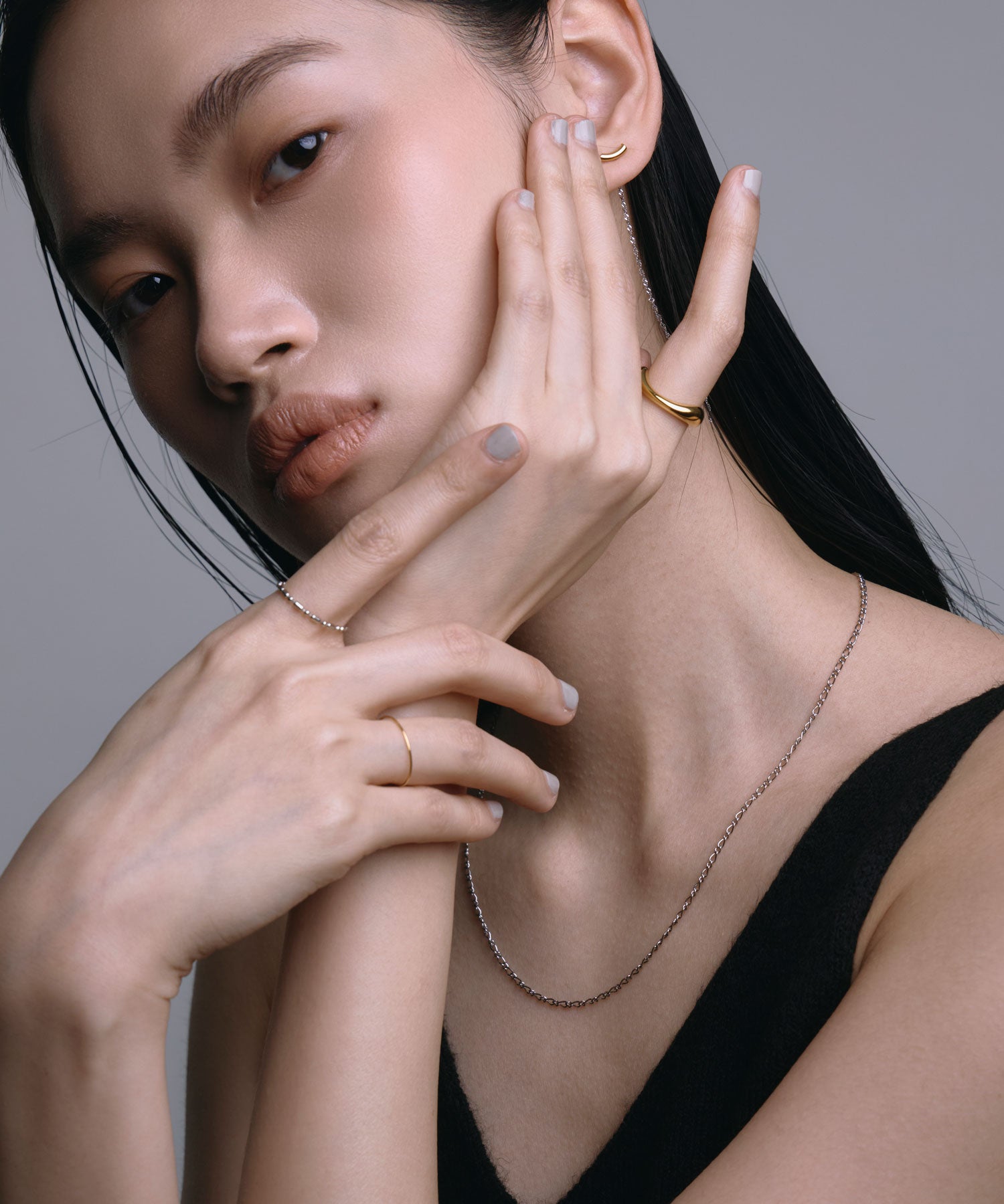 [シルバー]スリムフィガロチェーンネックレス