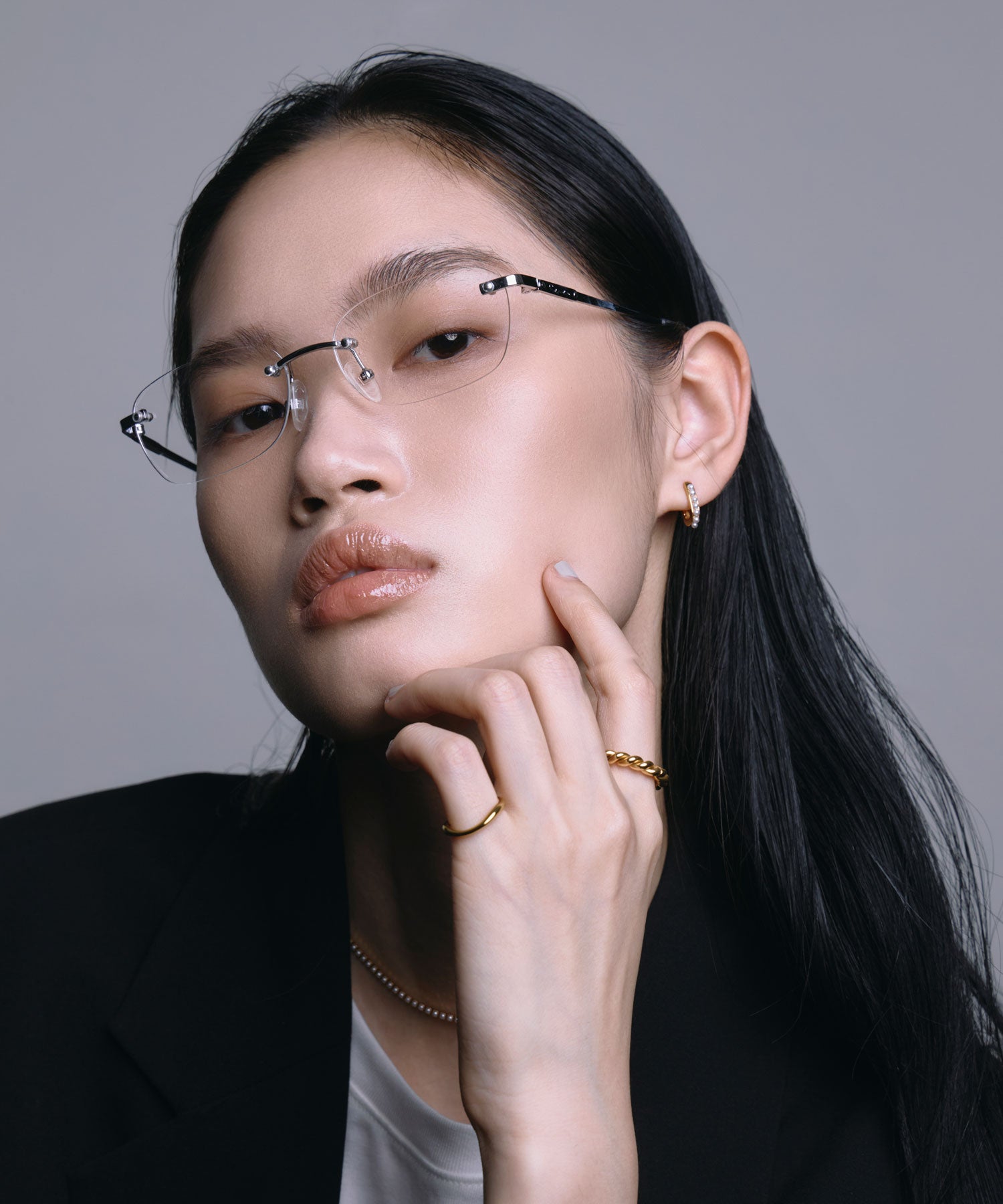 [クリア]スクエアリムレスアイウェア