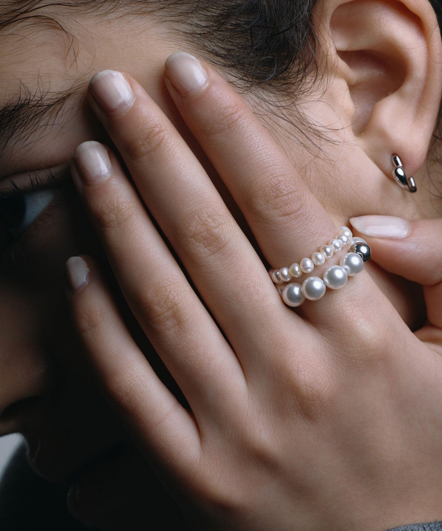 【預約販售（預計2月中旬出貨）】[銀色]堆疊珍珠戒指