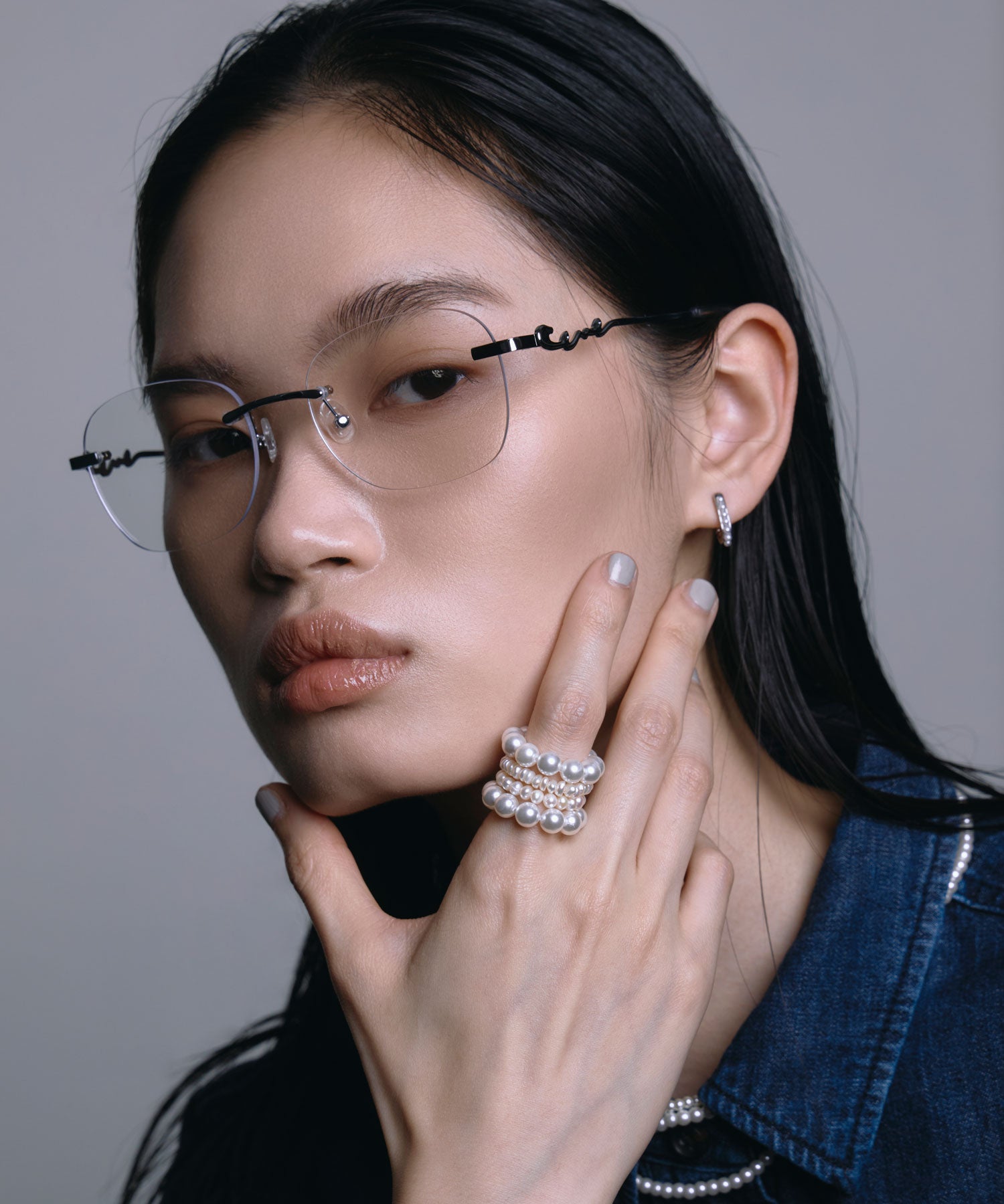 [クリア]テンプルロゴリムレスアイウェア