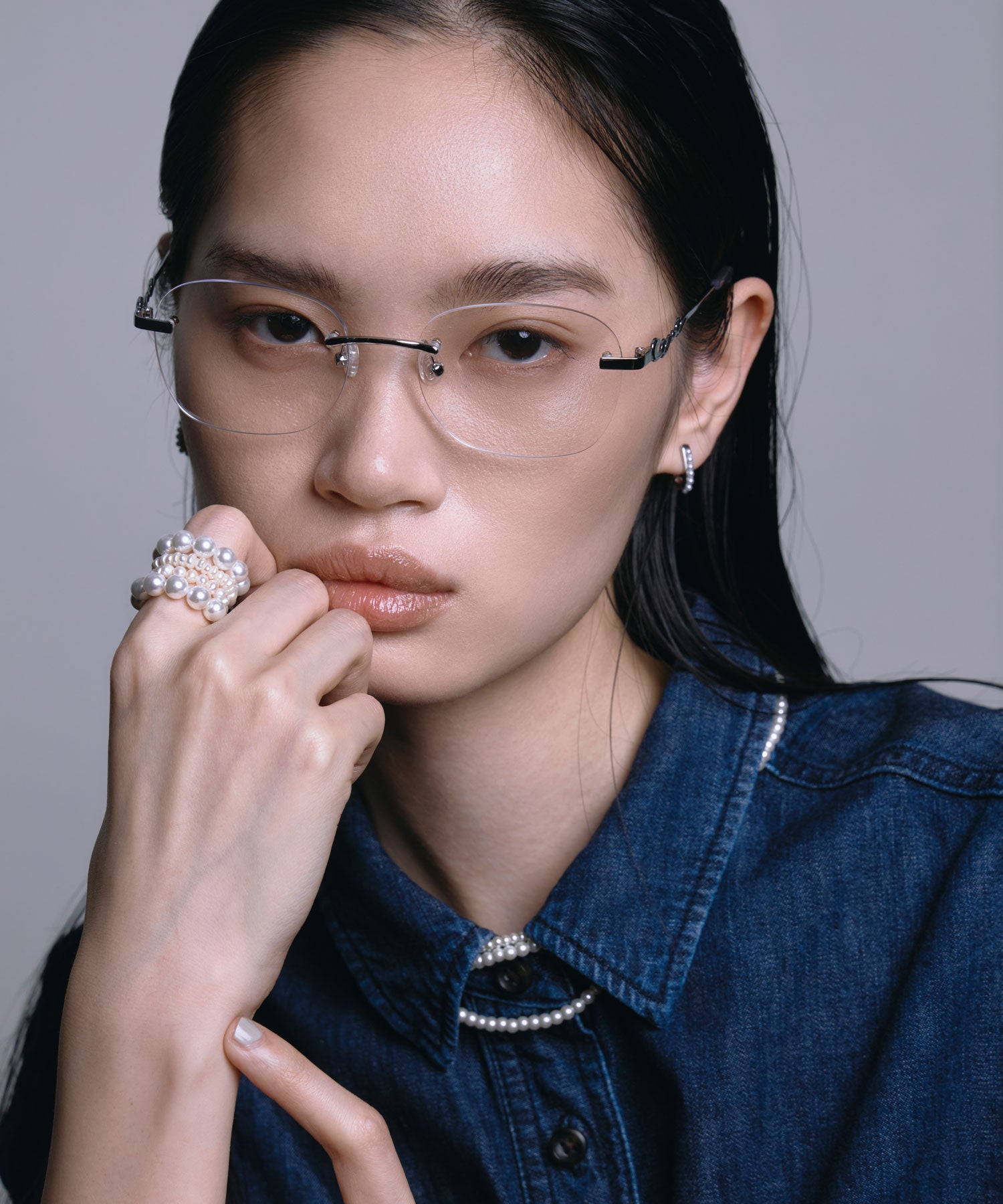 [クリア]テンプルロゴリムレスアイウェア