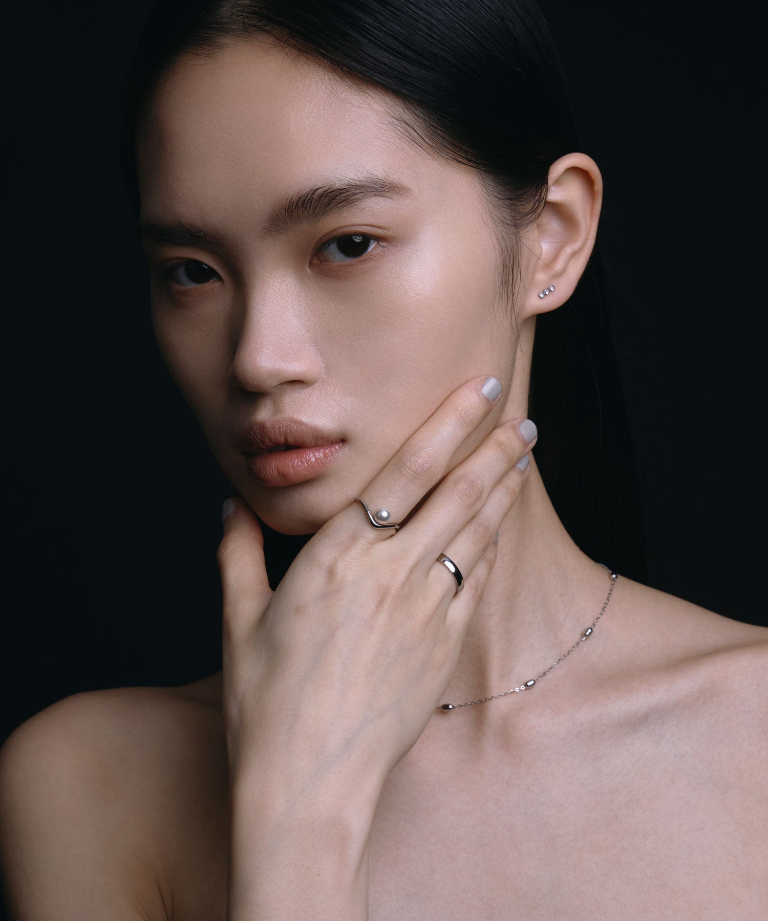 [銀色]鋯石環形耳環