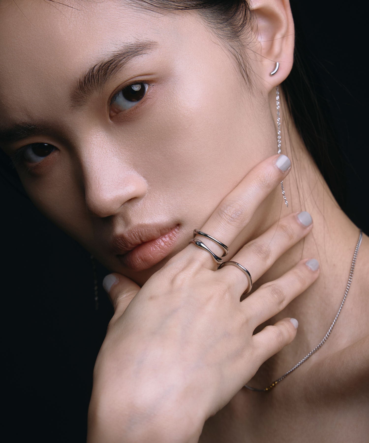 [シルバー]ムーンライトチェーンピアス