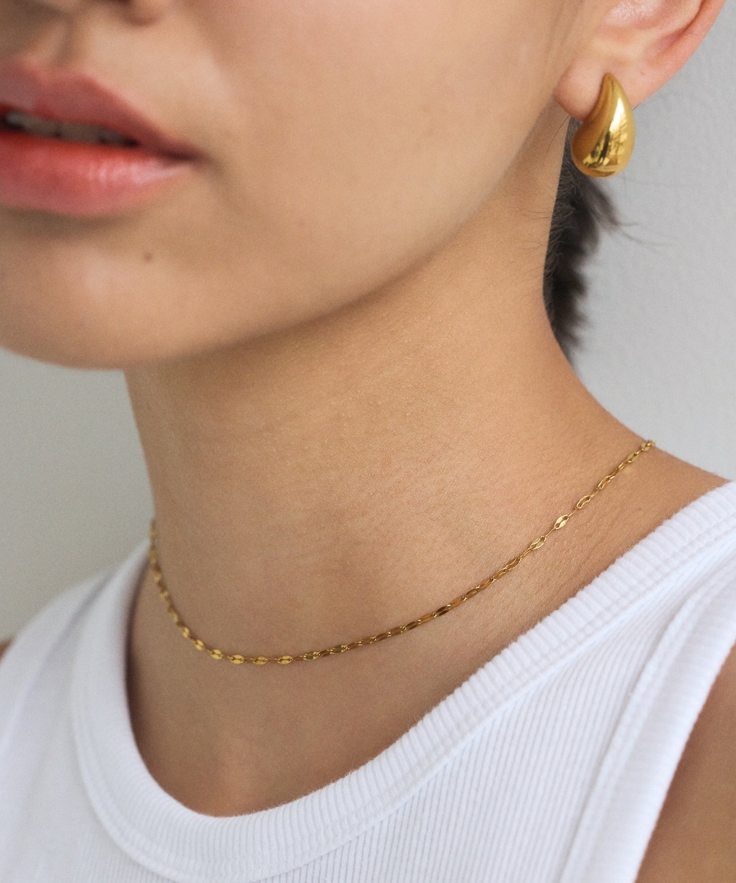 ペタルチェーンネックレス 18K ゴールド　レディースネックレス K18 ペタル チェーン ネックレス 【 0.28mm × 1.8mm幅 】 | 華奢