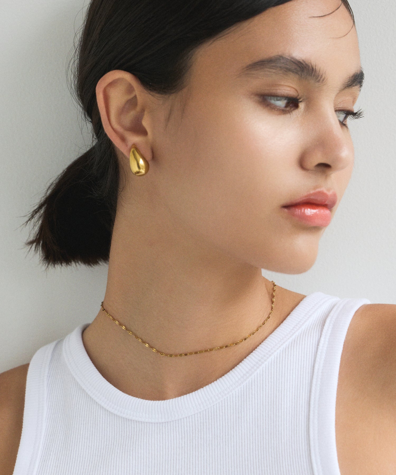 ペタルチェーンネックレス 18K ゴールド　レディースネックレス ゴールド]ペタルチェーンネックレス