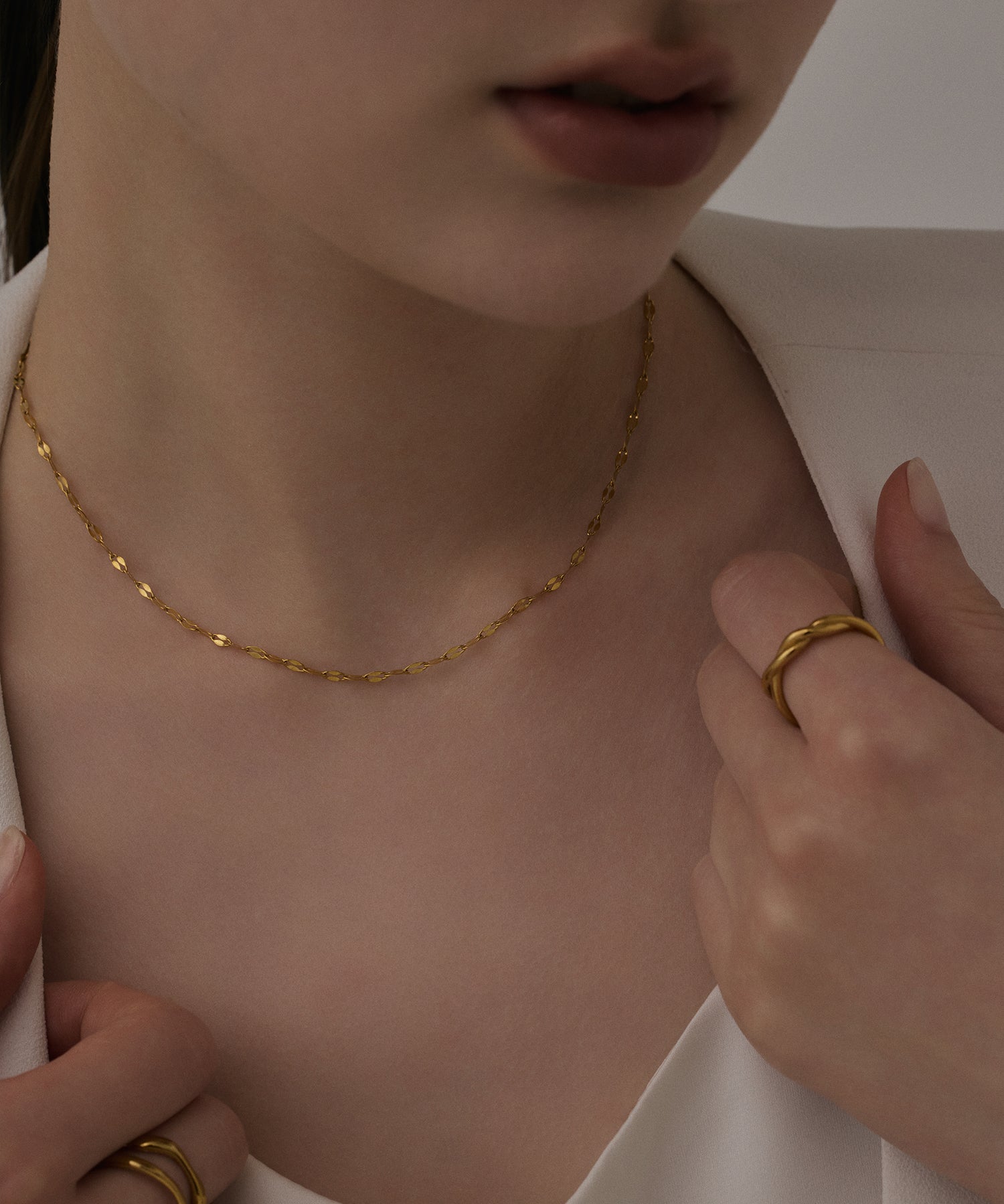 ペタルチェーンネックレス 18K ゴールド　レディースネックレス ゴールド]ペタルチェーンネックレス