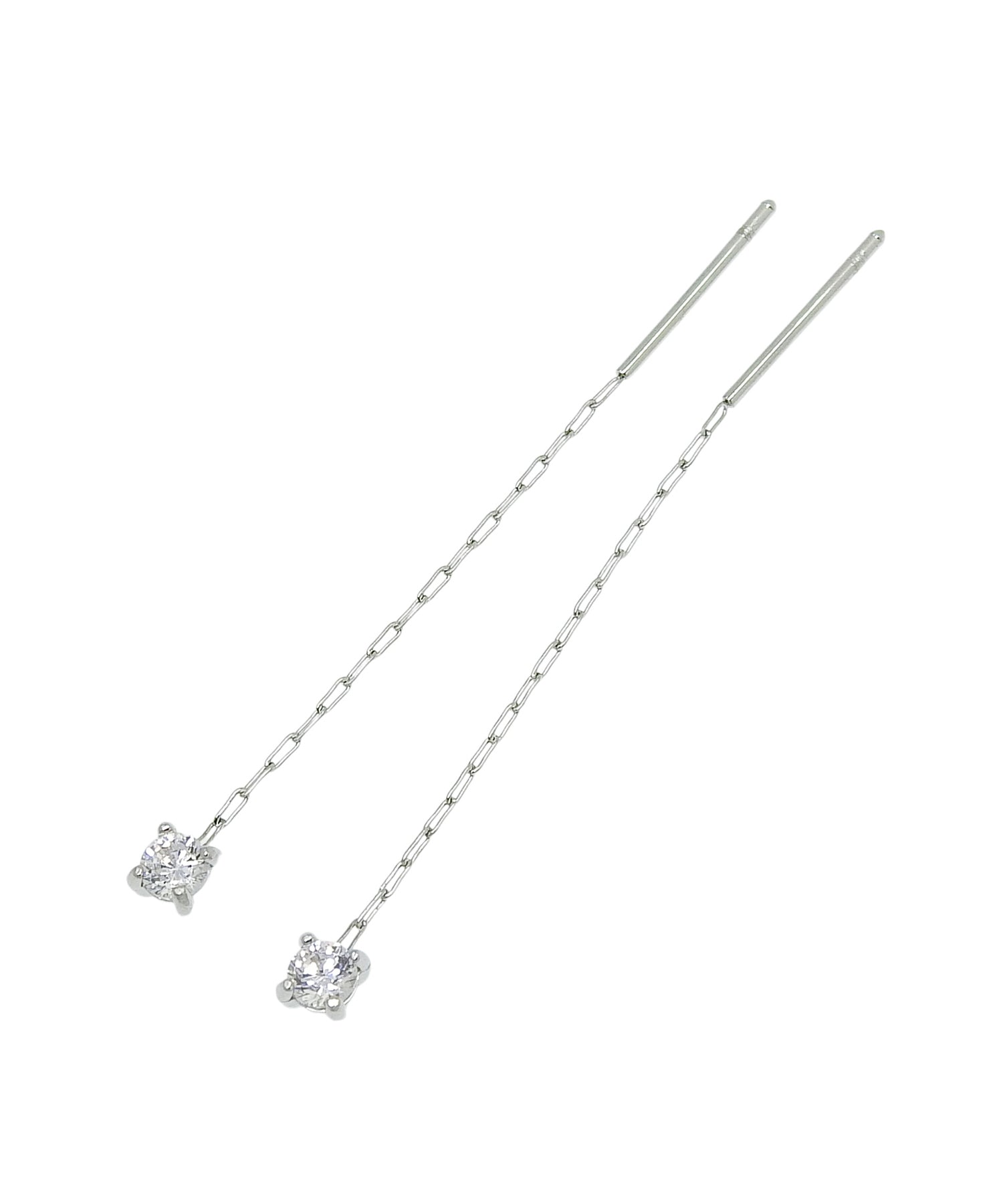 [シルバー]チェーンドロップジルコニアピアス