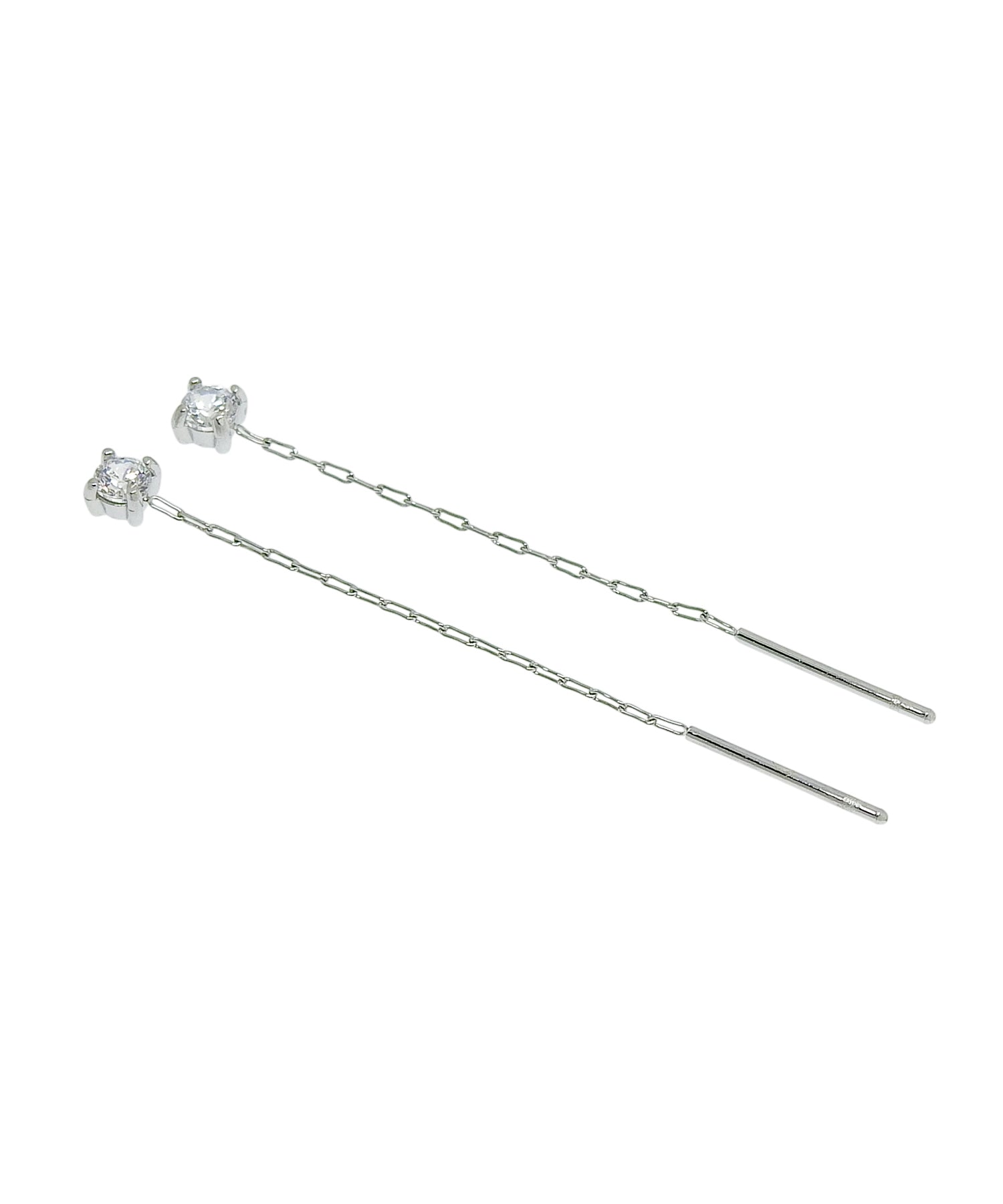 [シルバー]チェーンドロップジルコニアピアス