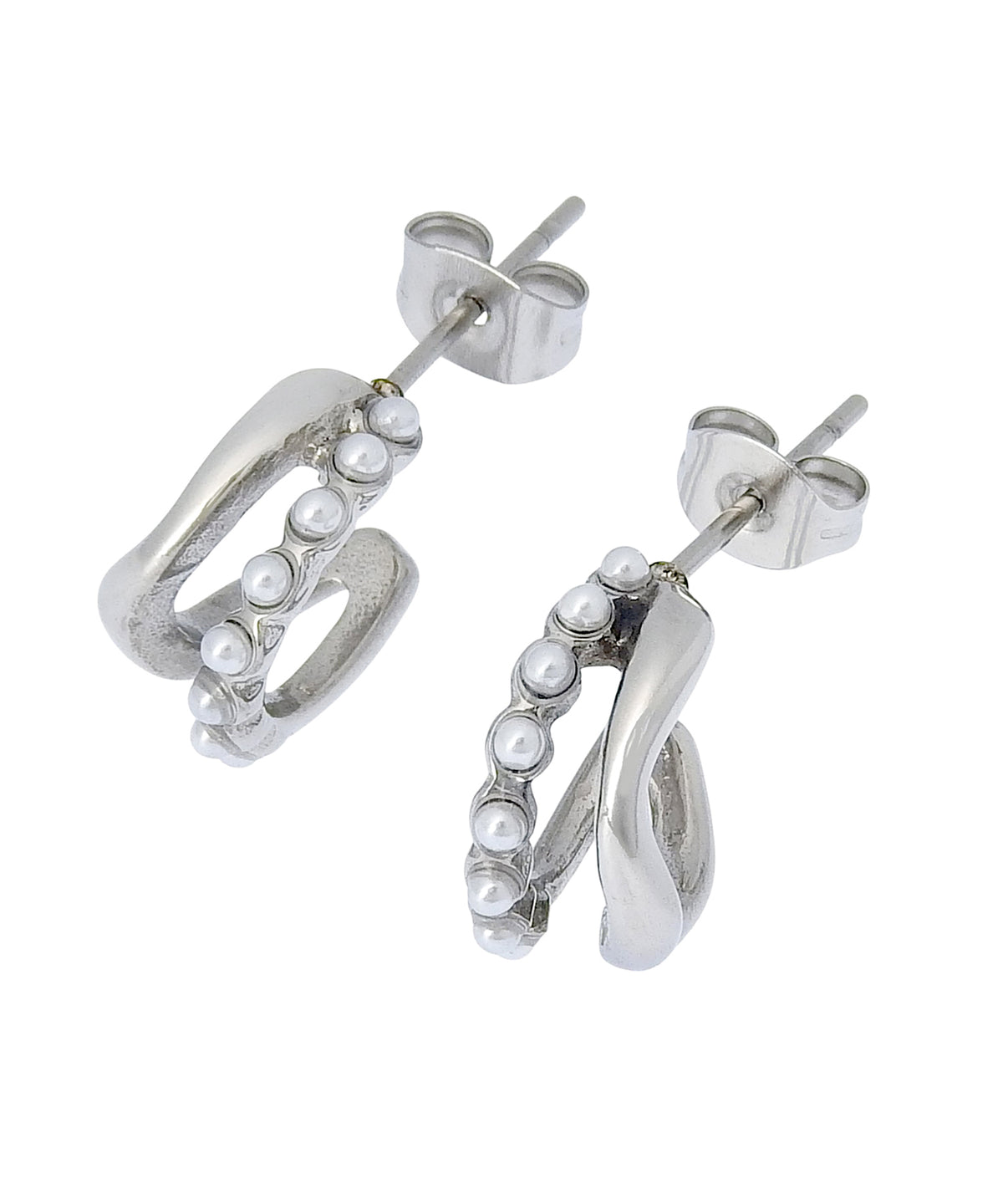 [シルバー]カーブパールピアス