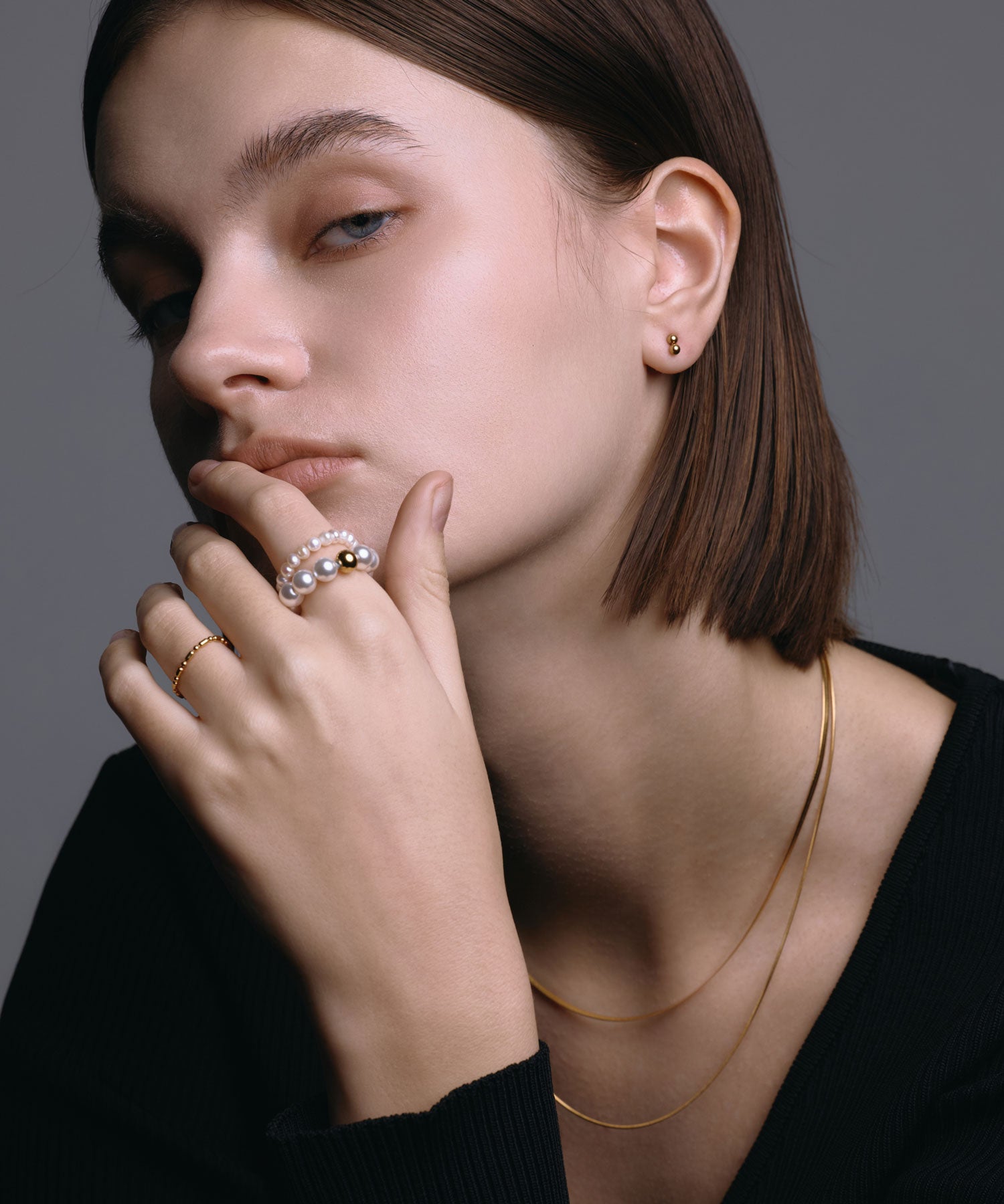 【予約販売(2月中旬発送予定)】[ゴールド]スタッキングパールリング