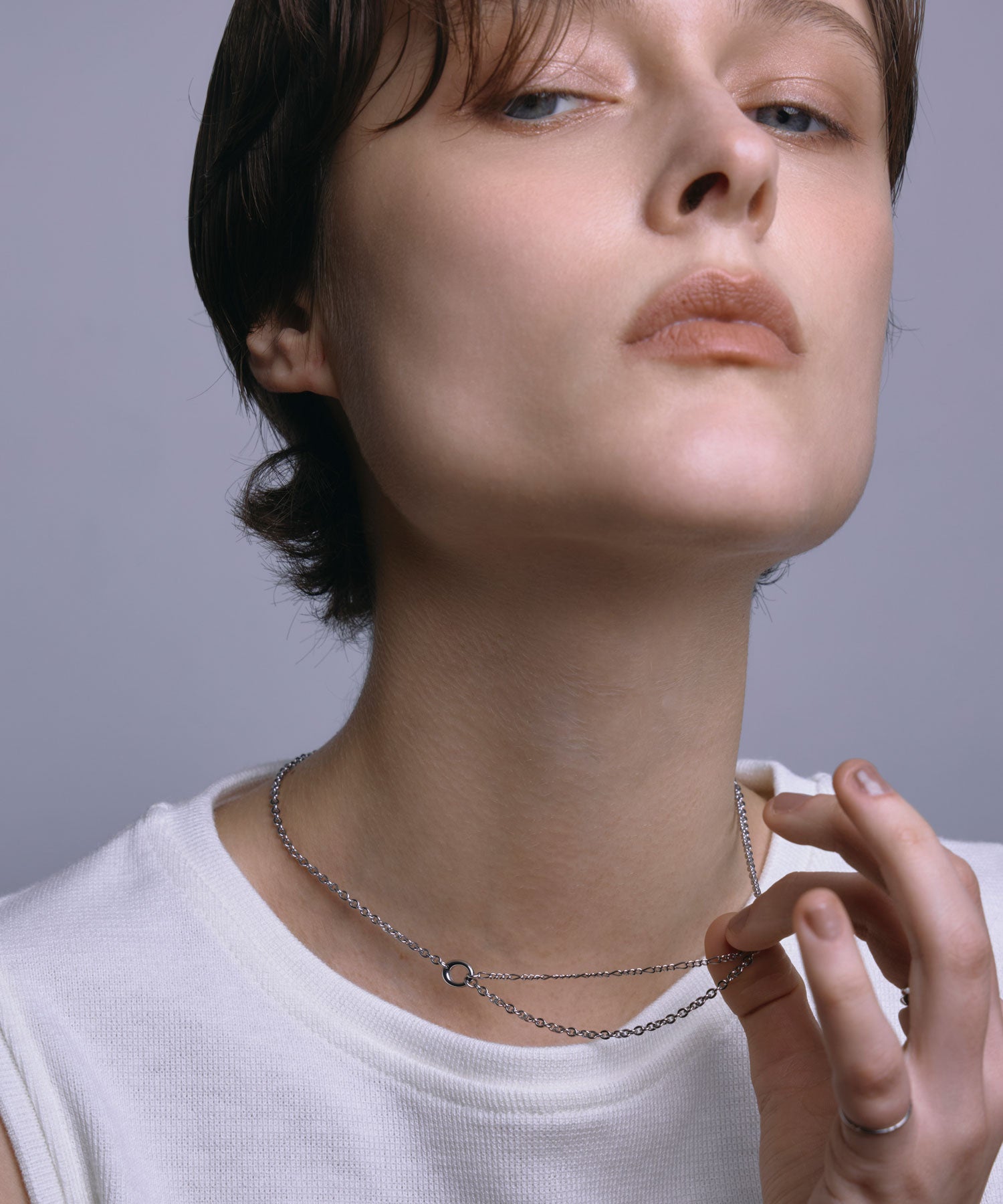 [シルバー]ミックスラインチェーンネックレス