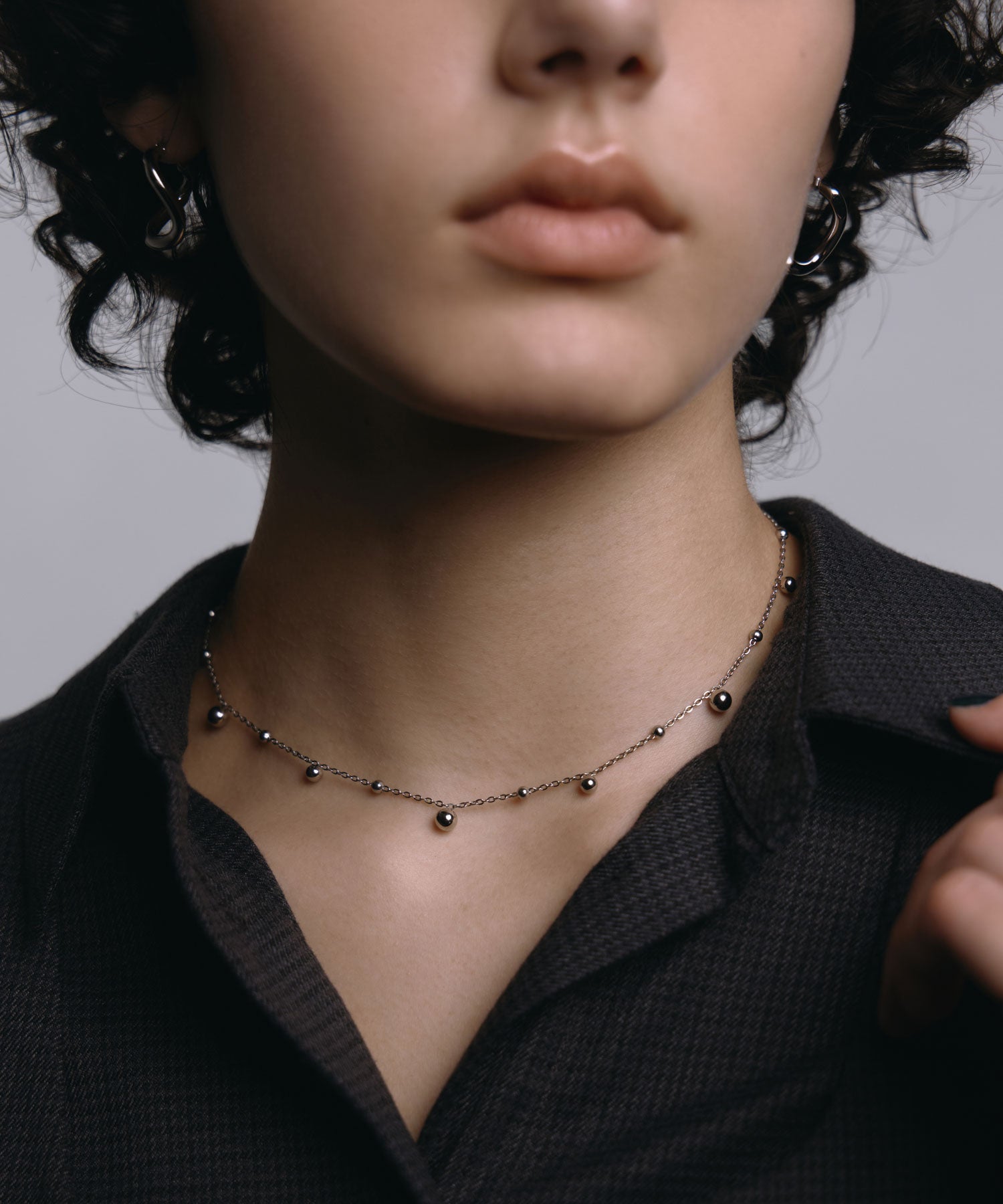 シルバー]ミックスボールネックレス