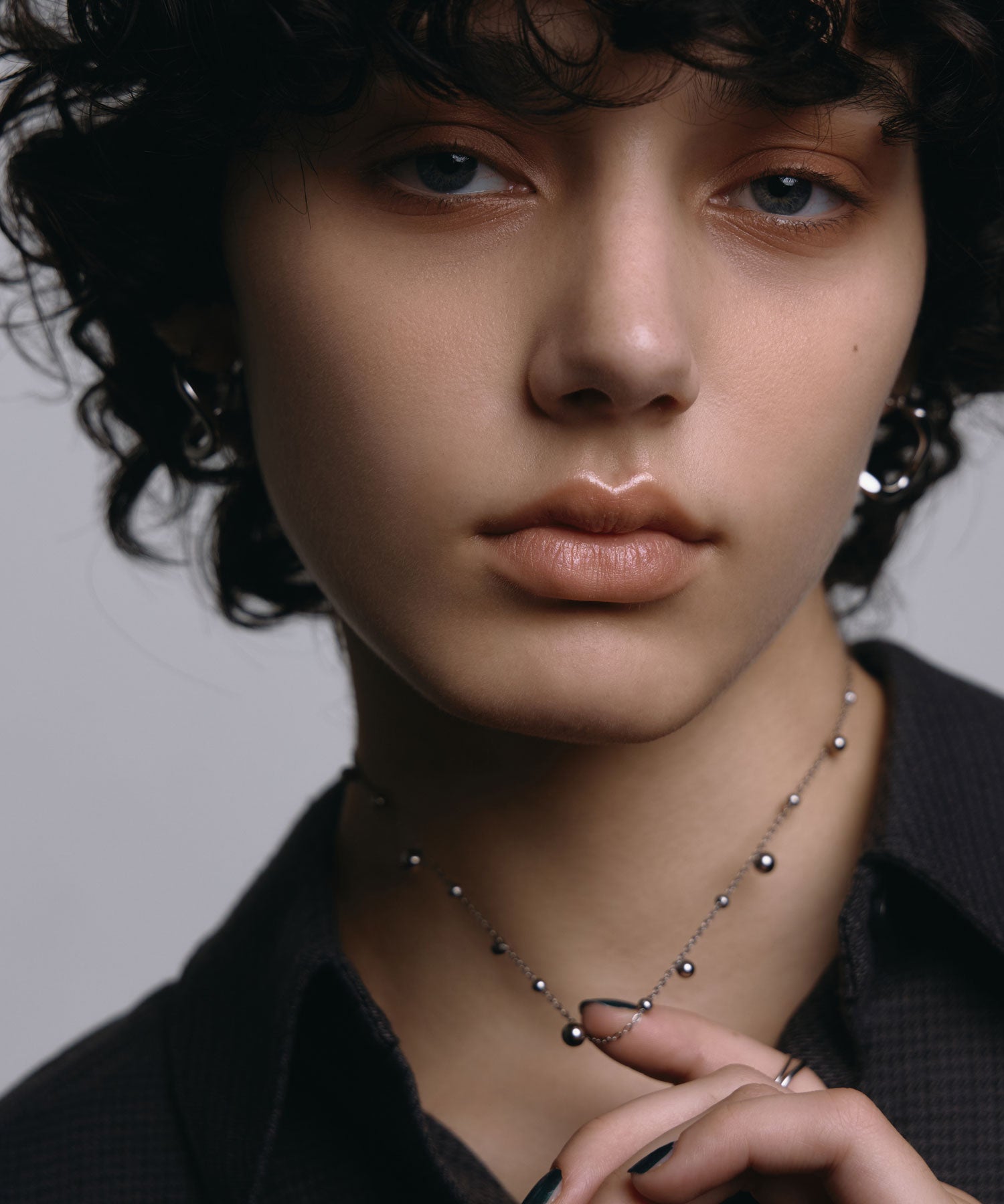 ミックスボールネックレス　シルバー　金属アレルギー対応　サージカルステンレス