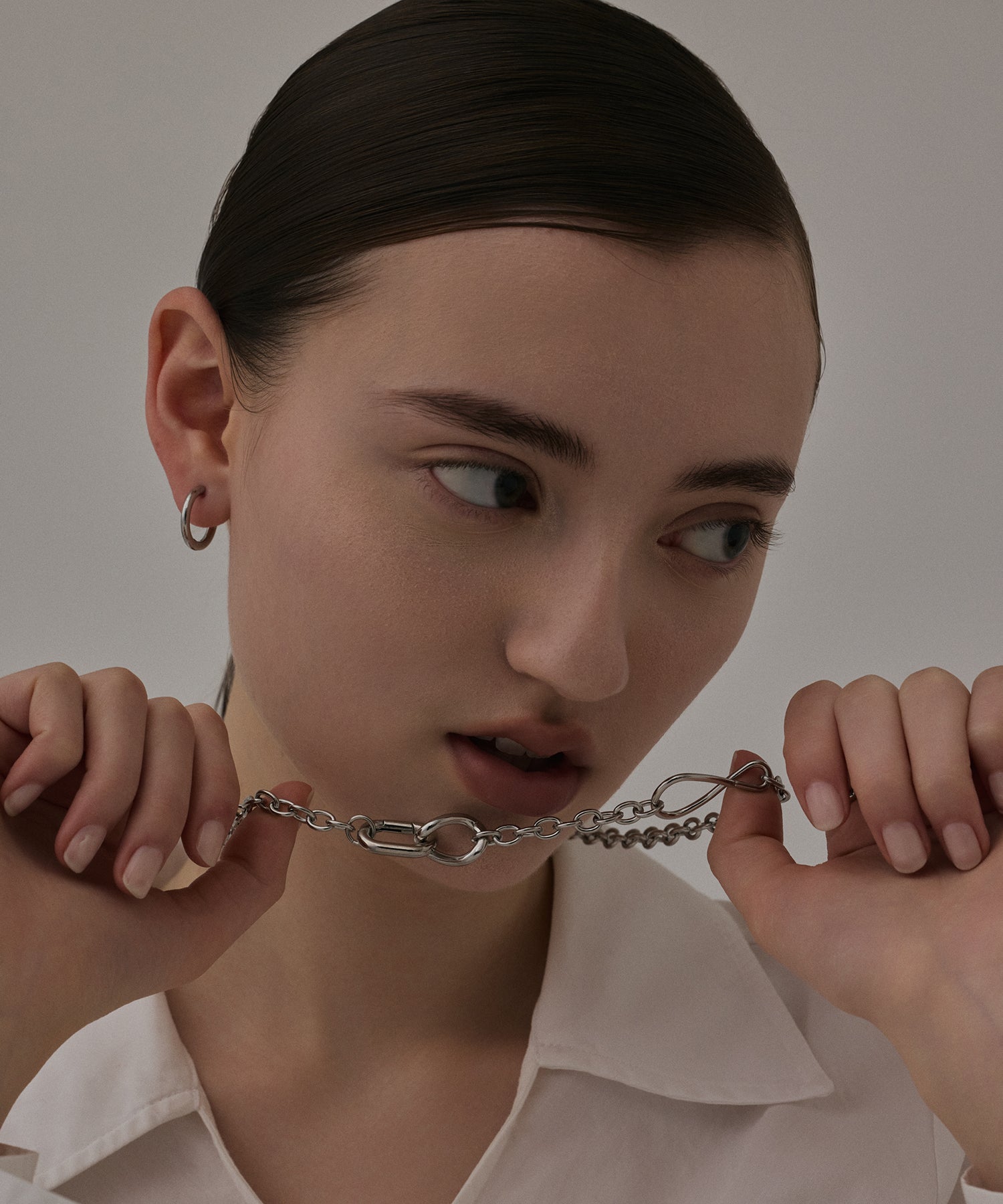 [Silver] One-touch loop earrings (medium)