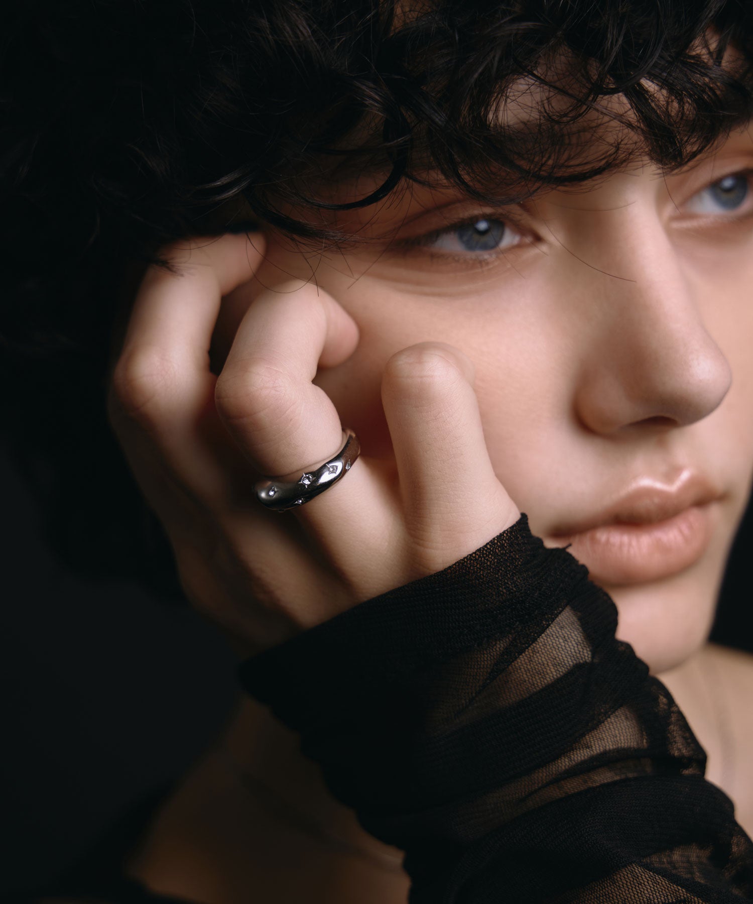 シルバー]セグメントストーンリング