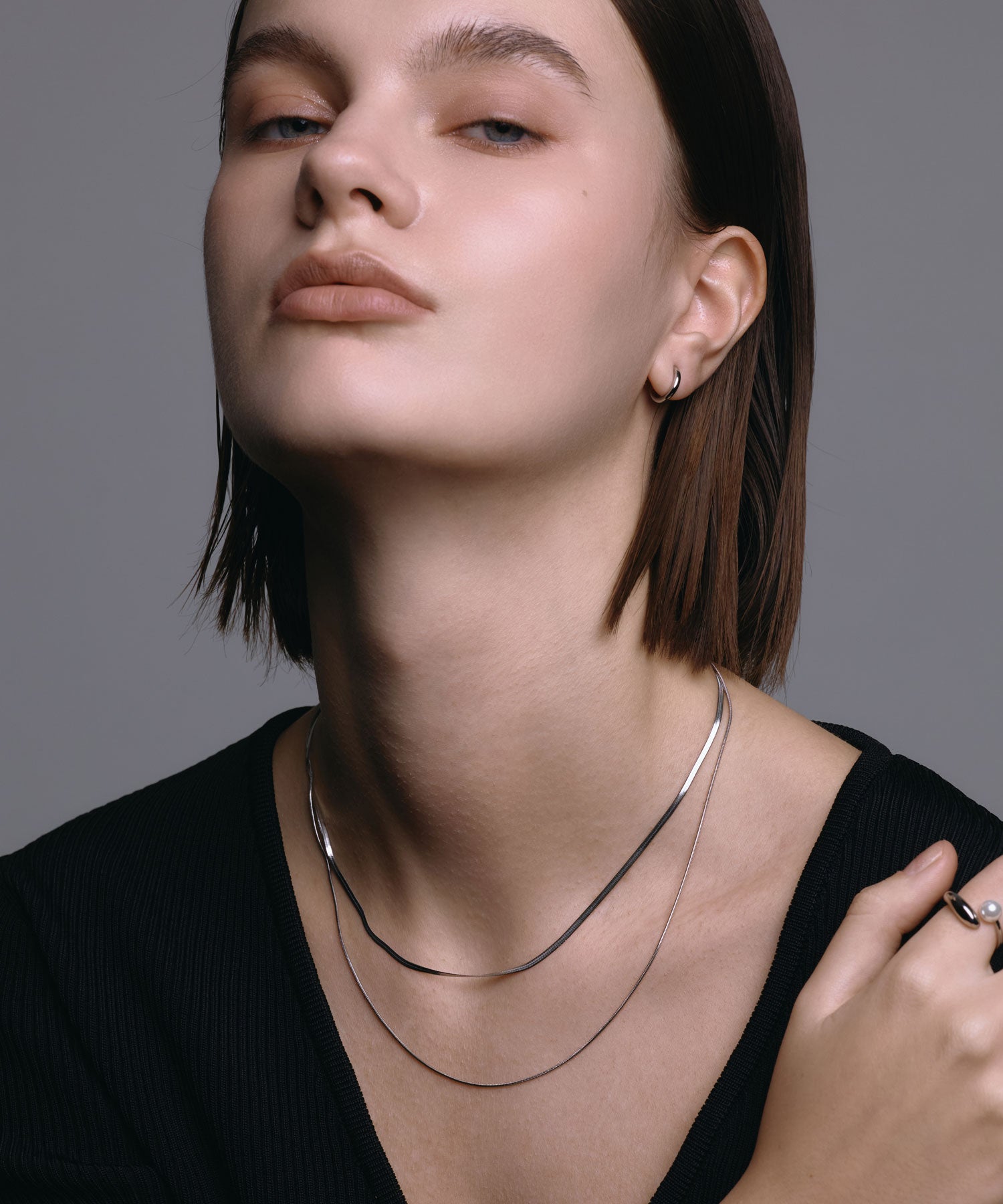 [シルバー]スネークレイヤーネックレス