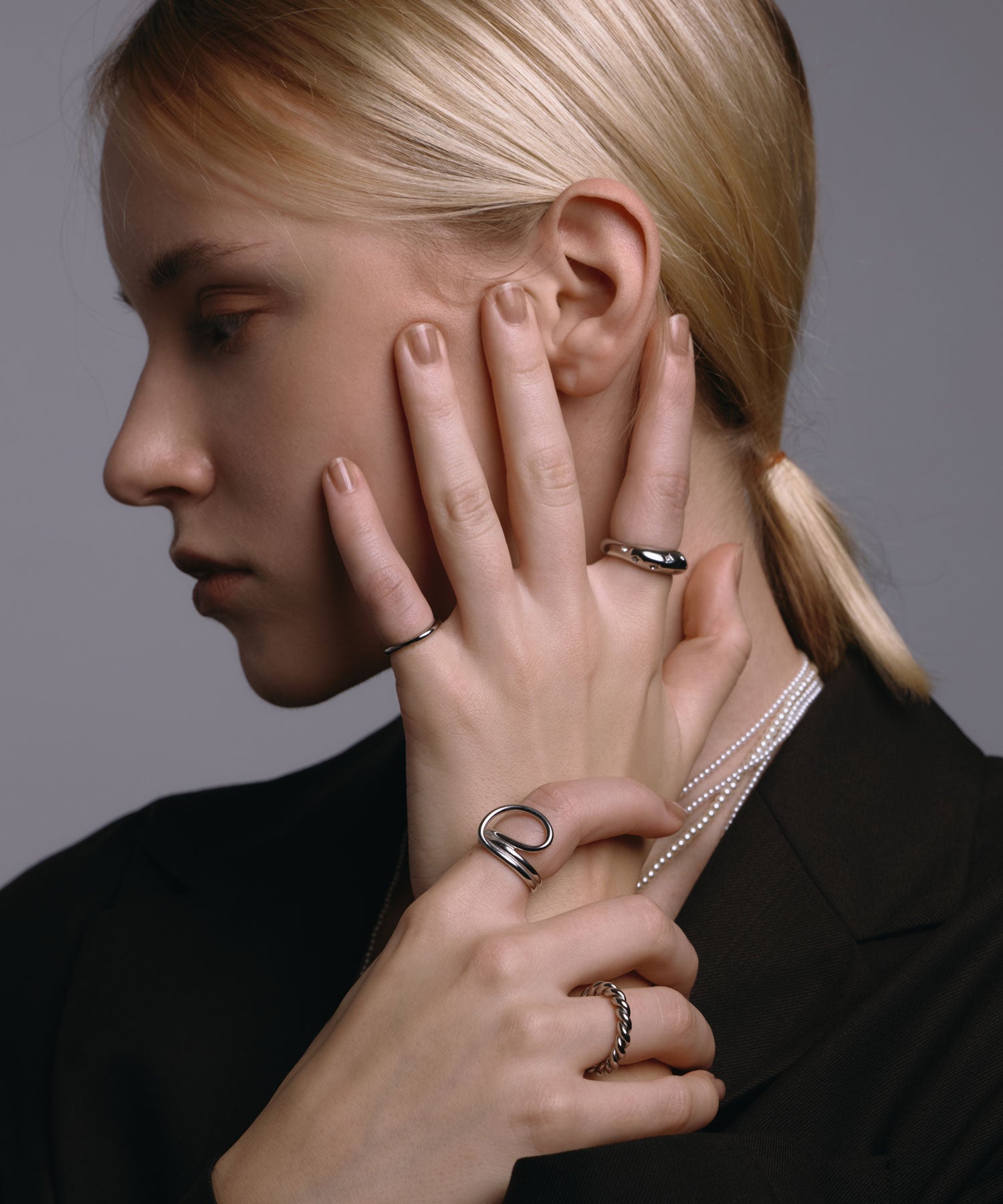 シルバー]ウェーブピンキーリング