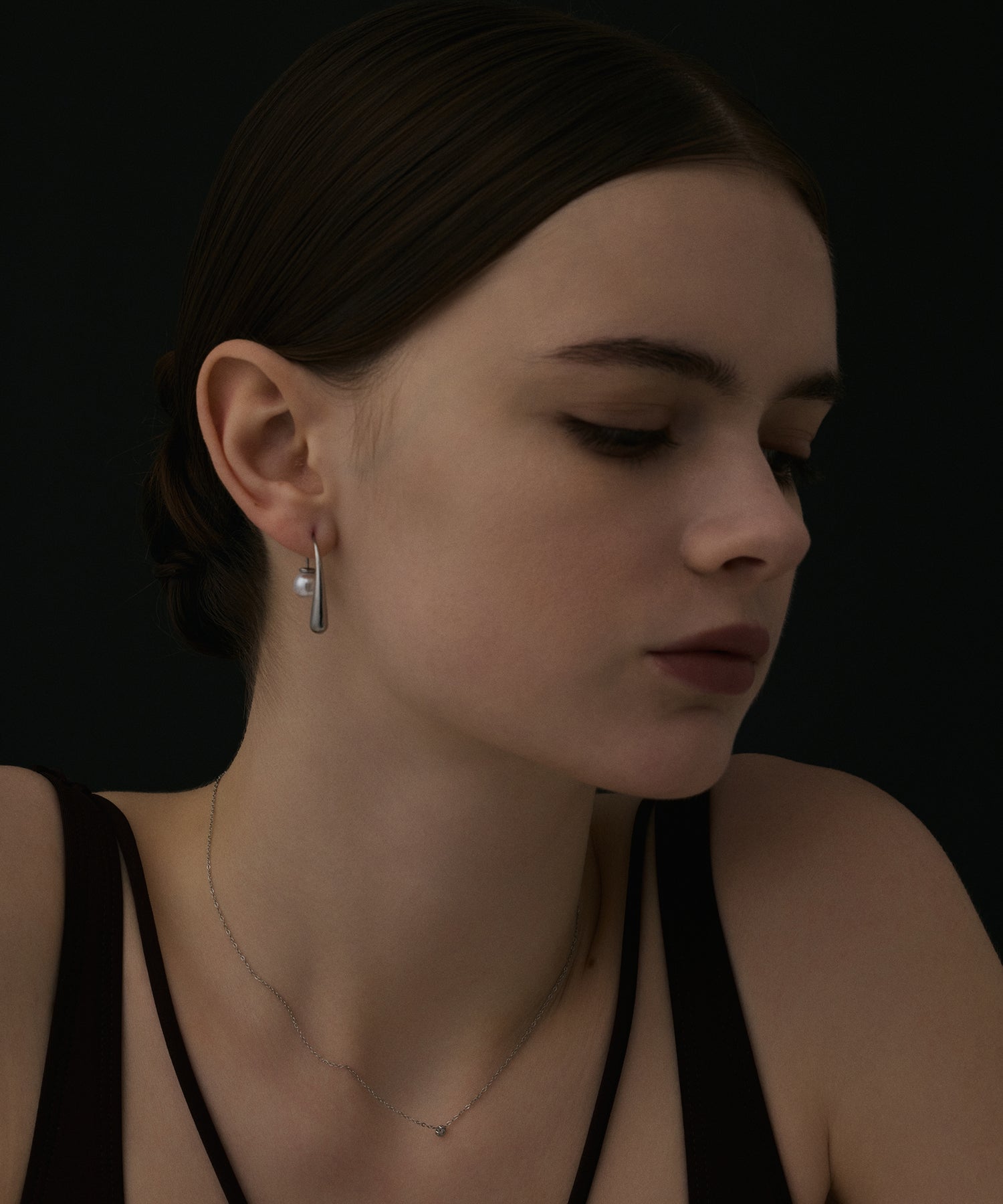 [シルバー]ジルコニアスライドチェーンネックレス