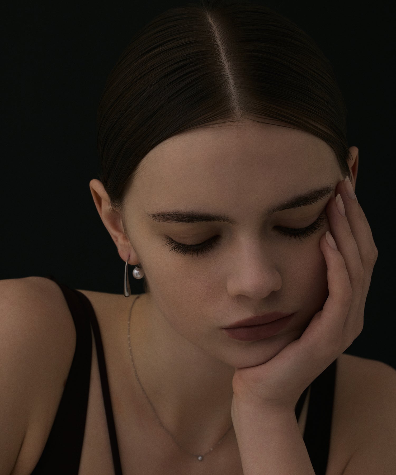 [シルバー]ジルコニアスライドチェーンネックレス