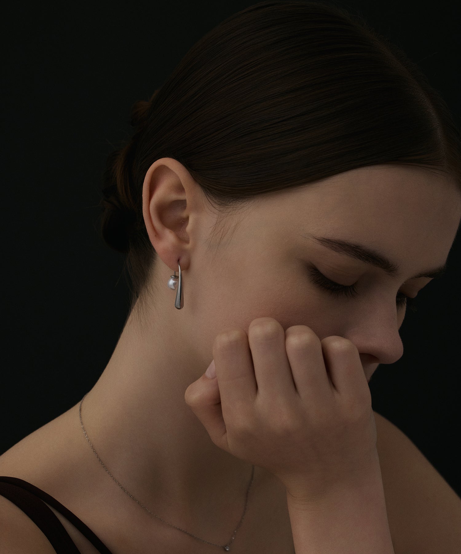 [シルバー]ジルコニアスライドチェーンネックレス