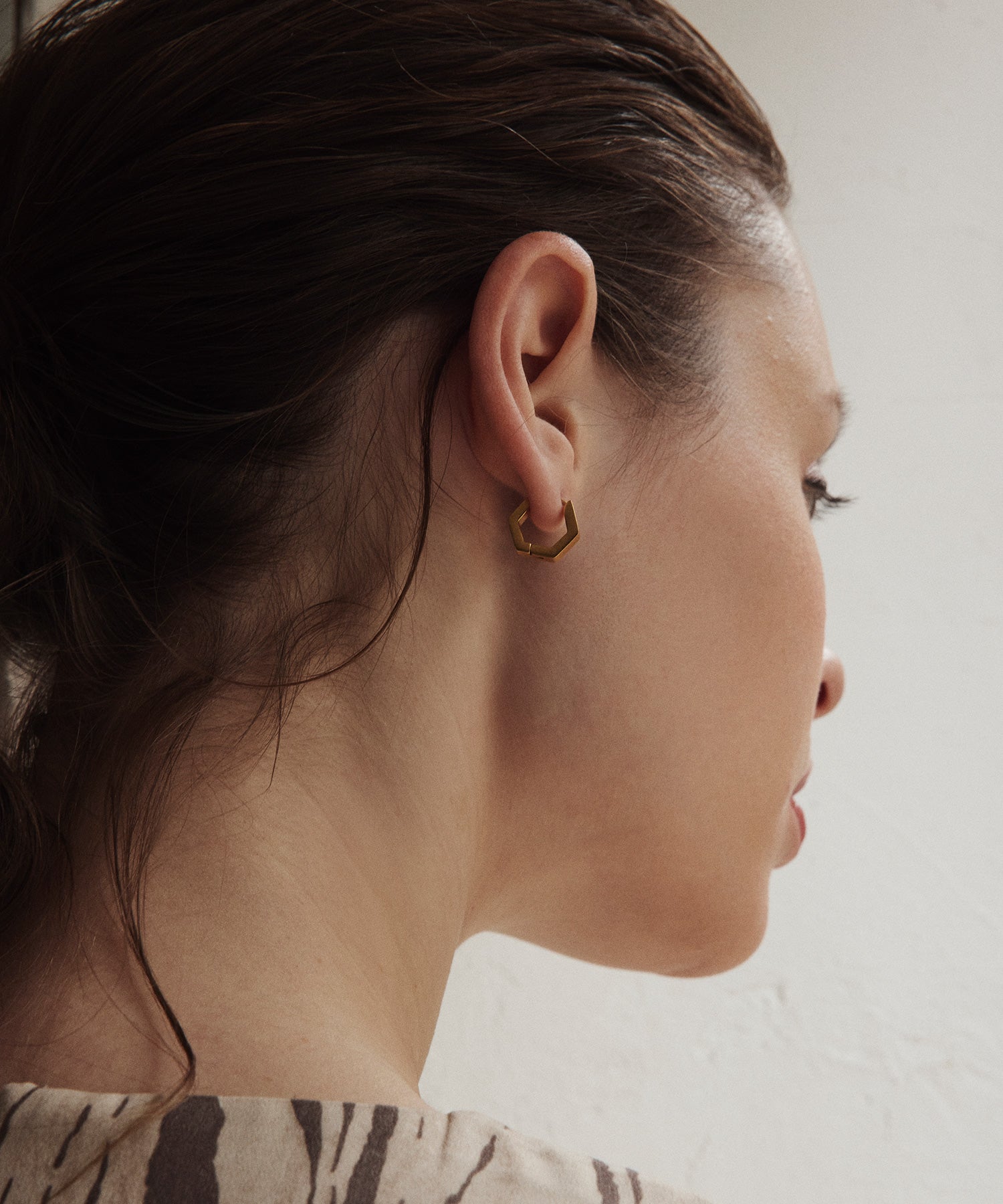 [Gold] Hexagon Hoop Earrings